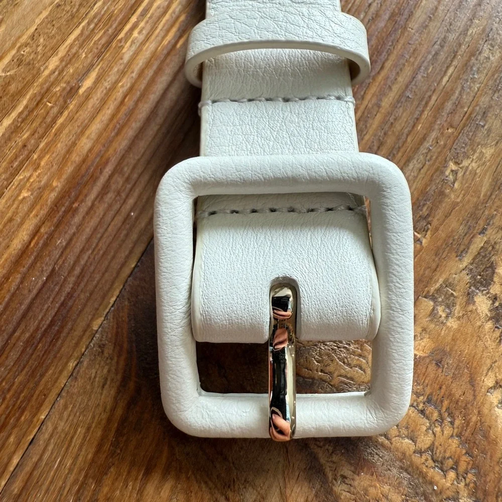 Talbots Womens Cream Leather Belt Square Leather Wrapped Buckle Size S NEW